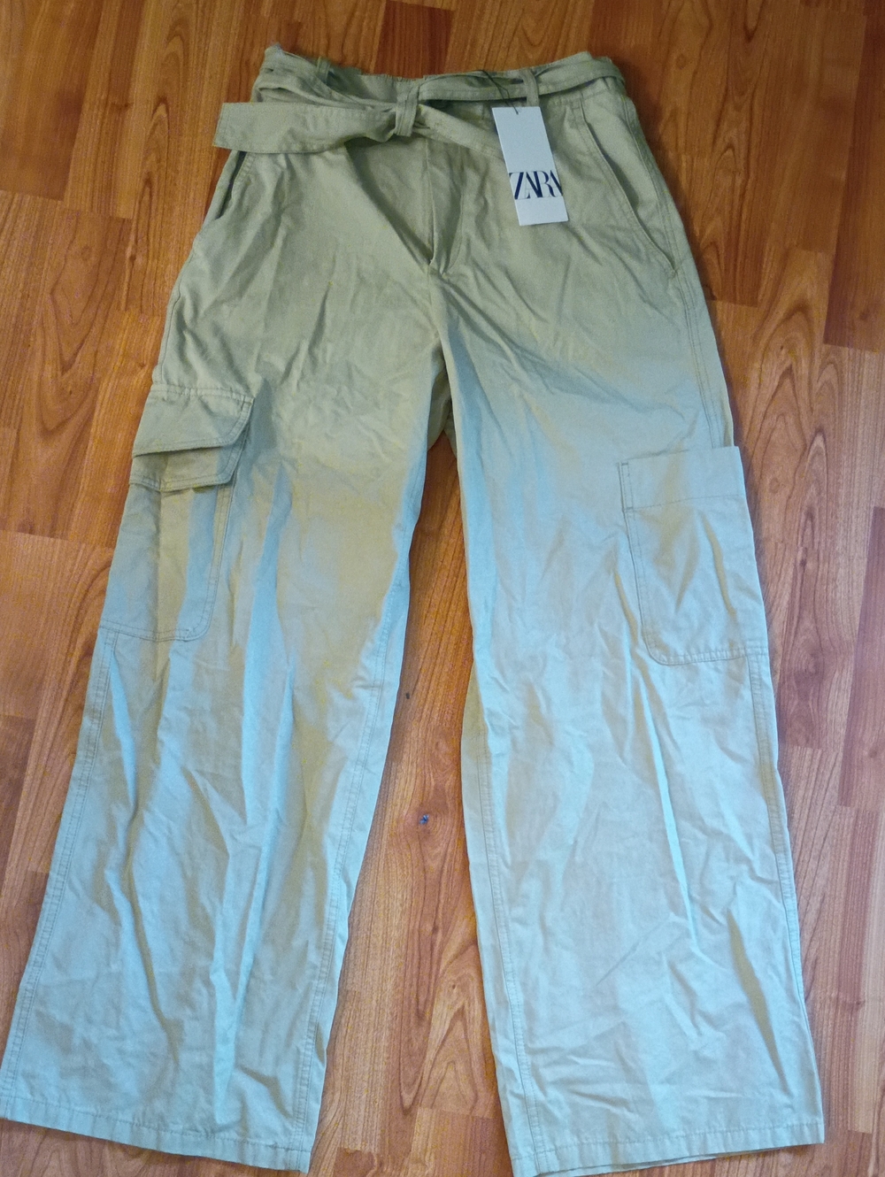 Zara Men’s Light Beige Cargo Trousers with Waist Tie